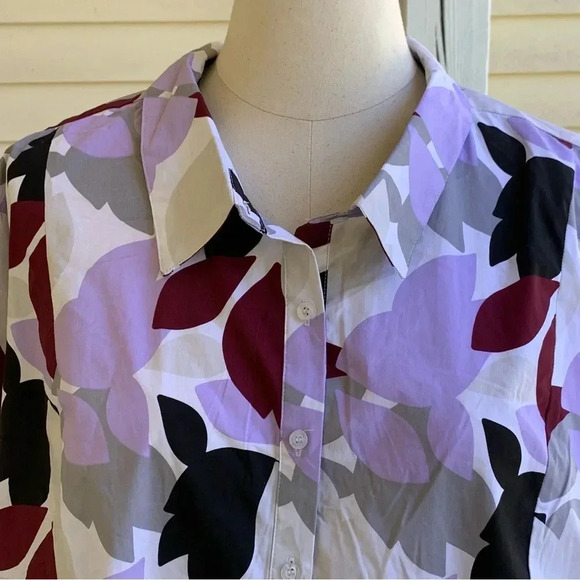 NWT Ashley Stewart Button Up Blouse Top Plus Sz 34 Lavender & Grey Floral Shirt - Picture 9 of 11